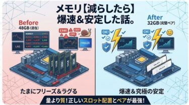 【自作PC備忘録】メモリ48GBから32GBへ減らしたらPCが爆速＆超安定した話。スロット配置と容量混在の罠