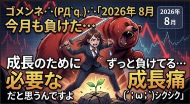 2026年 8月 今月も負けた・・・ずっと負けてる・・・成長のために必要な成長痛だと思うんですよ(´;ω;`)シクシク